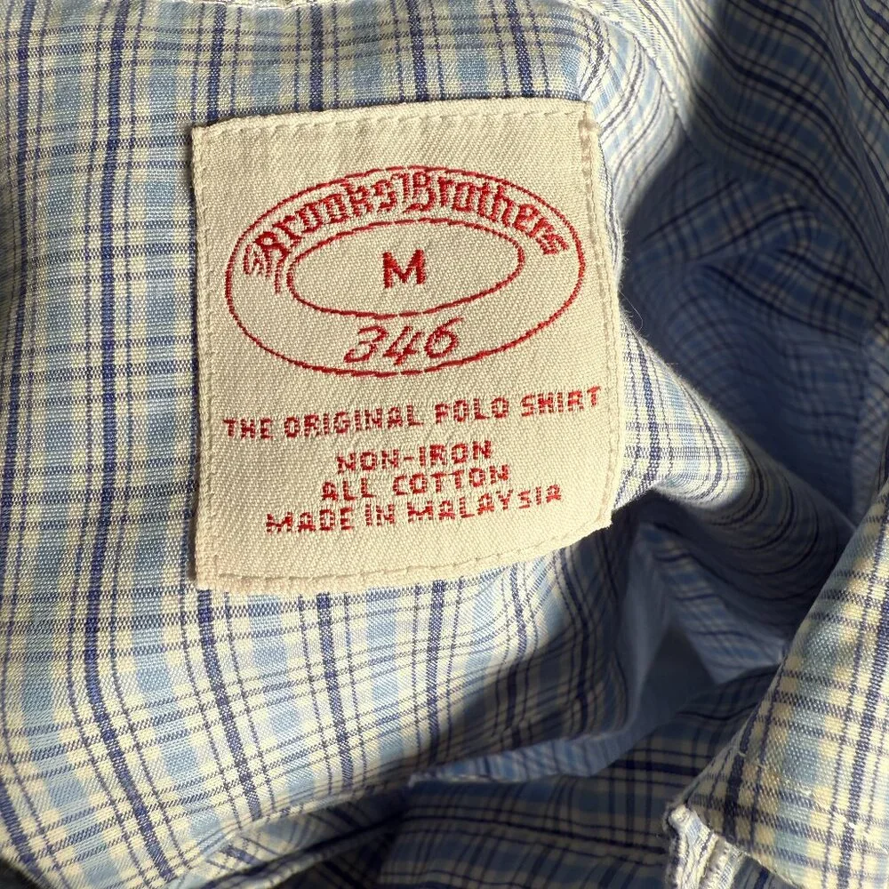 Brooks Brothers Shirt Blue Plaid 346‎ Seersucker Short Sleeve Button Up Med
